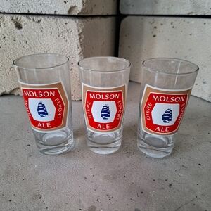 3 Retro Molson Export Ale Beer Glass Retro Bar Label Logo Vintage